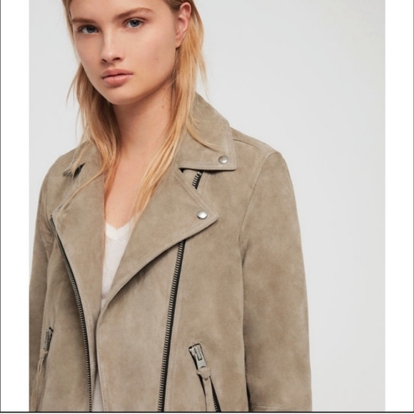 All Saints Dalby Biker Jacket In Stone - Picture 1 of 16